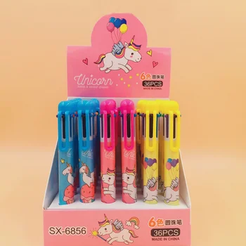 

4 Pcs/set Cartoon 6 Colors Unicorn Press Ballpoint Pens Multi-color Ball Pens for Kids Gifts Stationery School Office Supplies