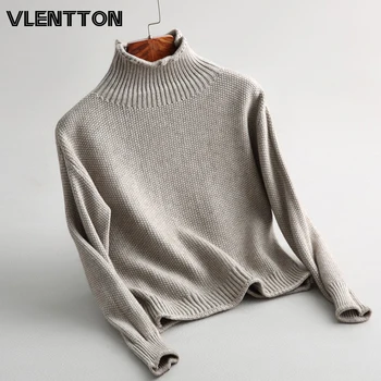 

2020 High Quality Autumn Winter Thick Warm Women Knitted Turtleneck Sweaters And Pullovers Solid Casual Loose Jumper Tops Female