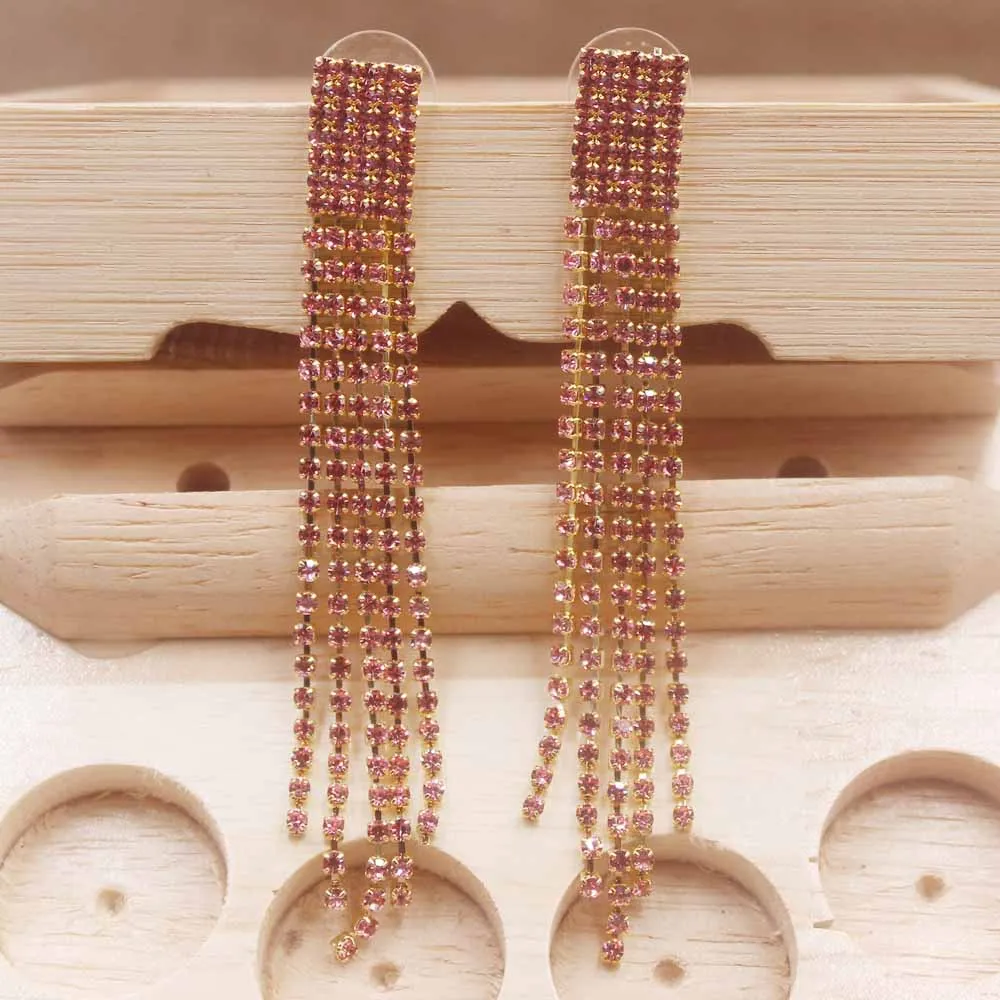 Изящные длинные серьги с кисточками женские элегантные разноцветные сетка со стразами преувеличенные серьги с кристаллами AB Камень Висячие Серьги