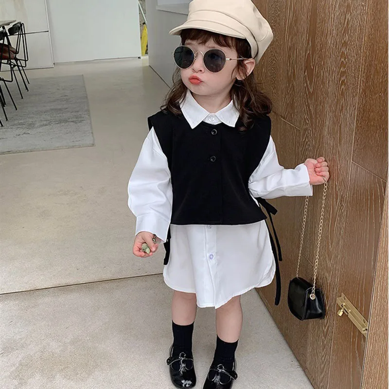 Kids Clothing Set Girls Clothing Set Girls' Spring Autumn Clothes Set Japanese Korean Style Vest + White Shirt Lapel 2PCS Children'S Suit Baby KIds Fashion Top