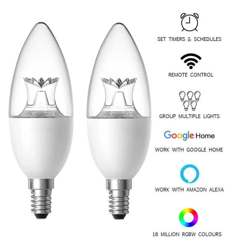 Wifi-патрон, умный свет лампы затемнения многоцветный E27/E14/B22/E26 инновационный светодиодный светильник, совместимый с Alexa и Google Assistant Home