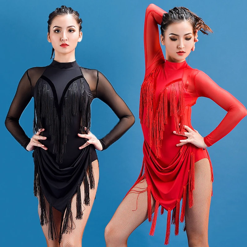 

Sexy Latin Dance Dress Women Salsa Tango Samba Rumba Cha Cha Ballroom Performance Clothes Competition Fringe Dresses