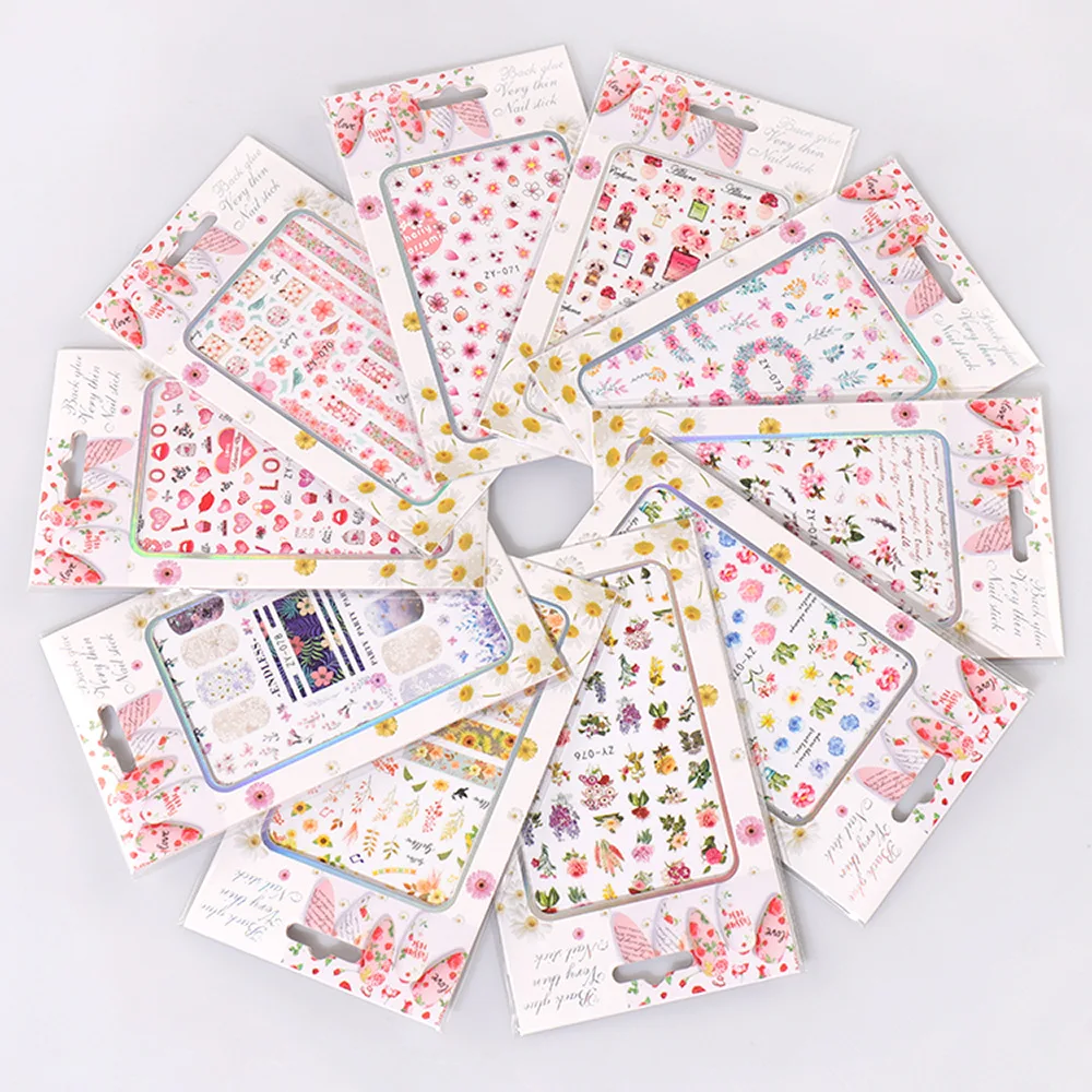 

10PCS 3D Romantic Flower Sea Valentine's Day Floral Nail Art Sticker Cactus Sunflower Nail Slider Nail Decoration Decal