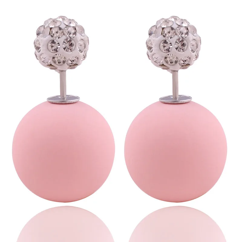 

Korean version of the popular temperament soft ceramic crystal double-sided size rubber pearl ball earrings