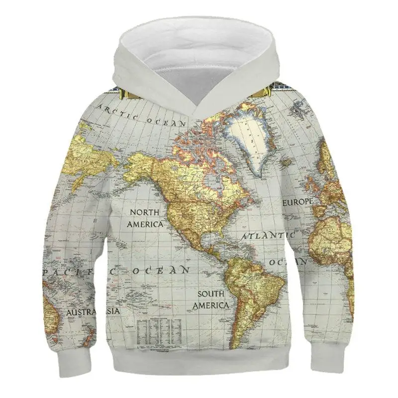 

2019 New Fashion Newspaper Print Children's Sweater loose Cute long Sleeve Wild Casual letters and Map 3D Print Pullover