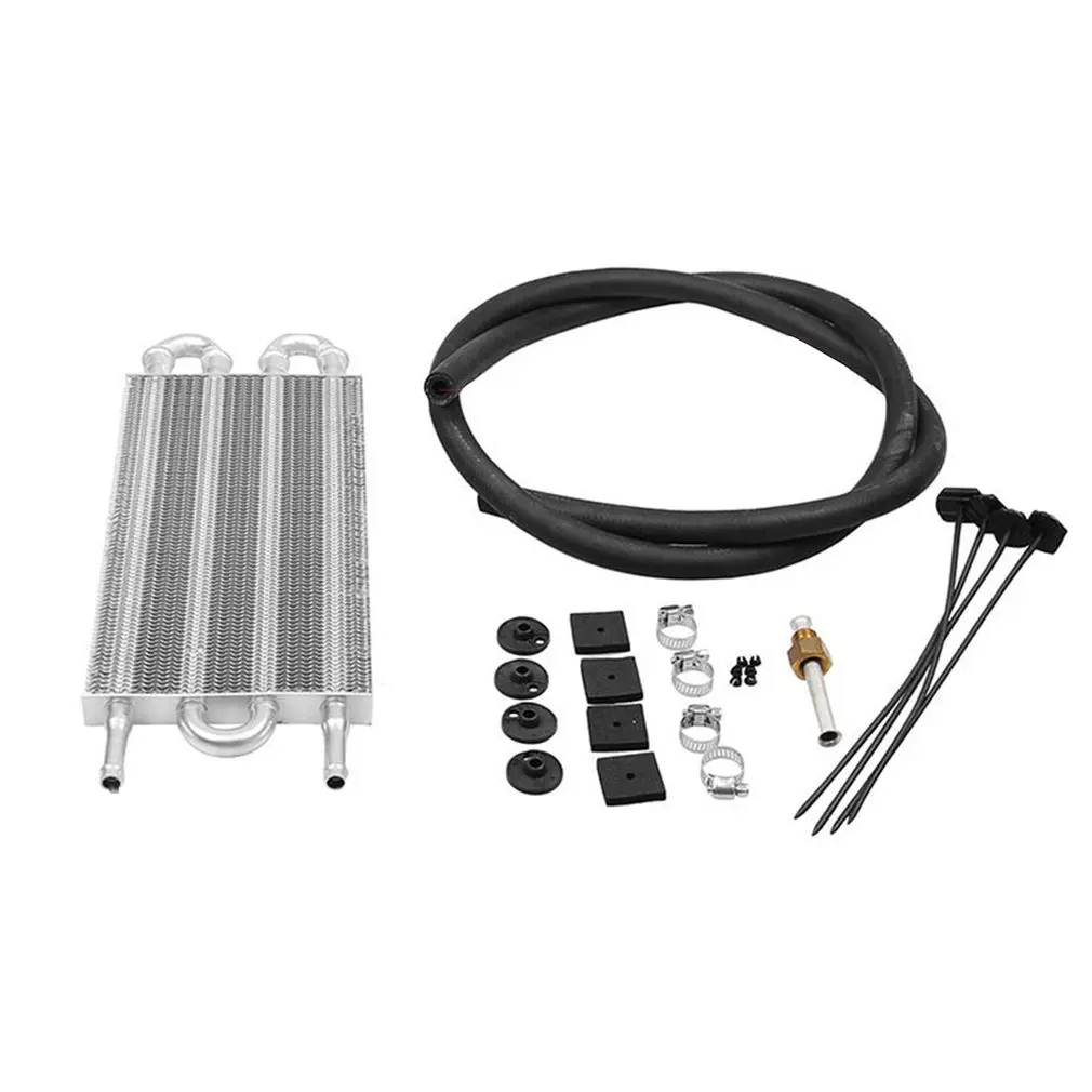 

4/6/8 Row Transmission Oil Cooler & Mounting Kit Radiator Remote Aluminum Alloy Oil Cooler + Hose/Mounting Set