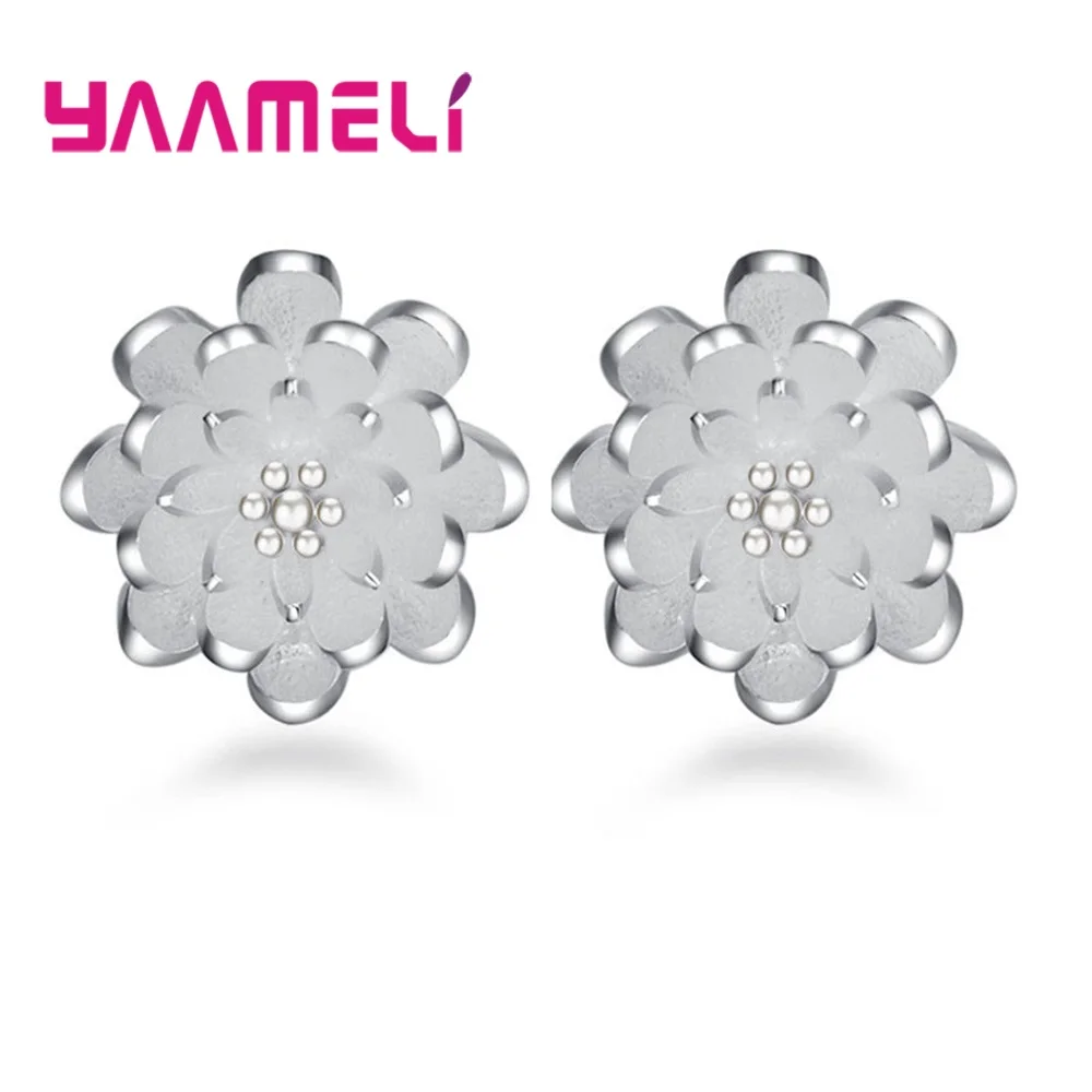 

High-Grade Tiny Stud Earrings 925 Sterling Silver Small Lotus Fashion Flower Ear Accessories Jewelry for Women Girls Gift