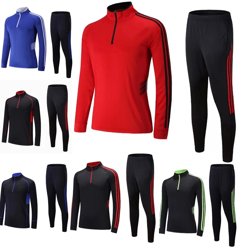 

Mens Training Clothes Zipper Coat Boys Long Sleeve Sports Running Football Training Suit Sports Set With Striped Pants