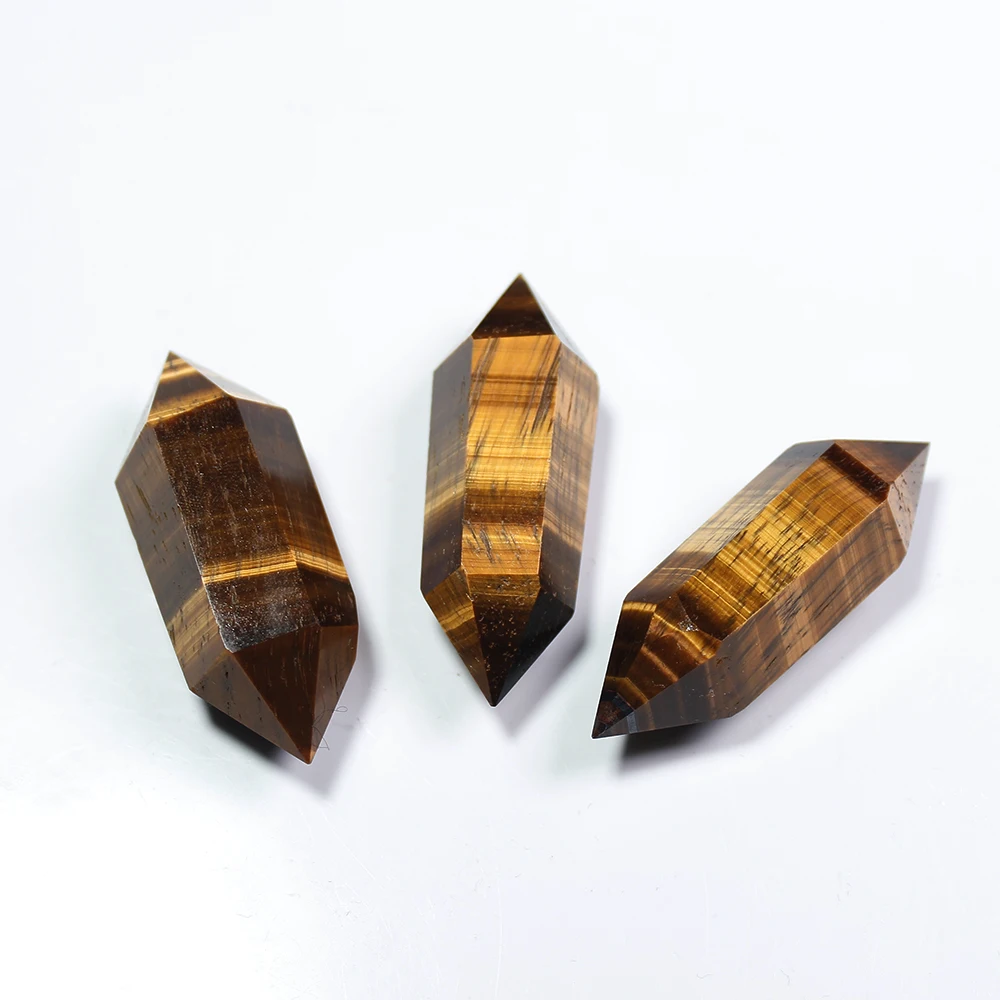 Runyangshi 1pc Natural Tigereye Crystal Column Double-pointed Treatment Stone Quartz Crystal Stone Decoration Ornament