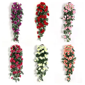 

Artificial Rose Vines Flowers Garland Hanging Silk Purple Rose Vine Wedding Home Office Arch Arrangement Decoration
