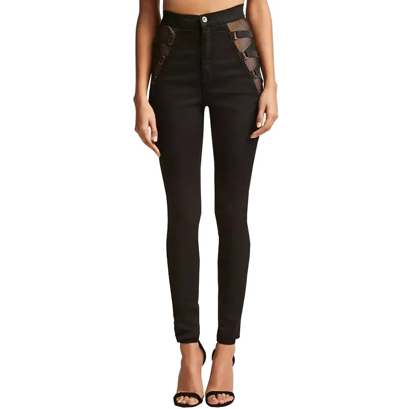 Skinny Pencil Pants Women Bandage Netted Skinny Pants WoMen Fashion Slim Cotton High Quality Denim Pencil Pants