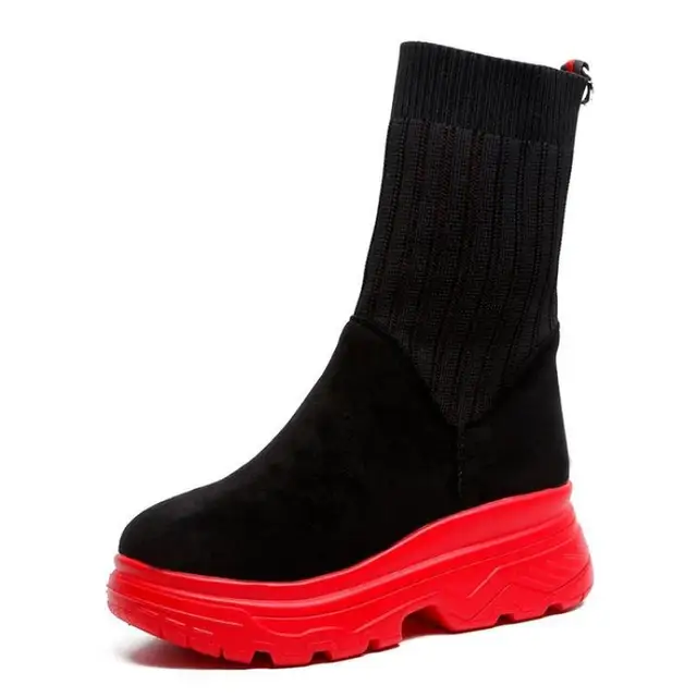 US $18.76 SWONCO Elastic Sock Boots Women Winter Warm Shoes 2019 Female Plaform Sneakers Black High Top Winte