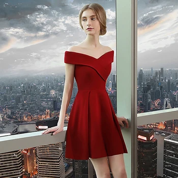 

Red short sexy bride wedding toast clothing summer engagement dress word shoulder was thin banquet elegant elegant dress skirt