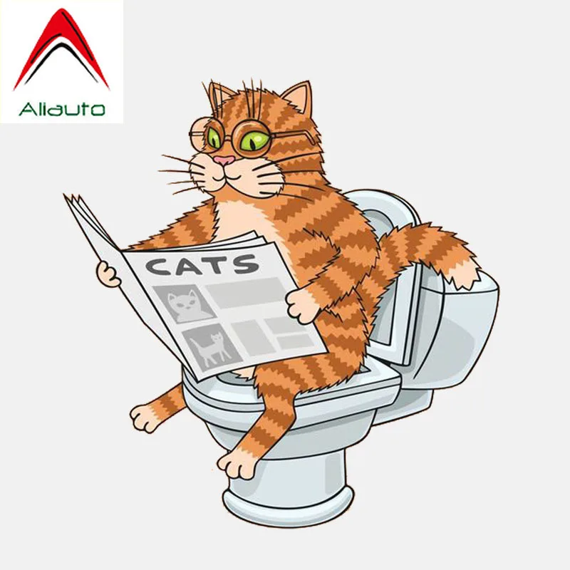 Персональная забавная Автомобильная наклейка Aliauto кошка на унитаз очки для