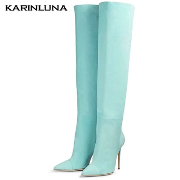

KarinLuna 2020 Brand Design Plus Size 45 Women Boots Thin Heels Pointed Toe Zip Over-the-Knee Platform Pumps Winter Woman Shoes