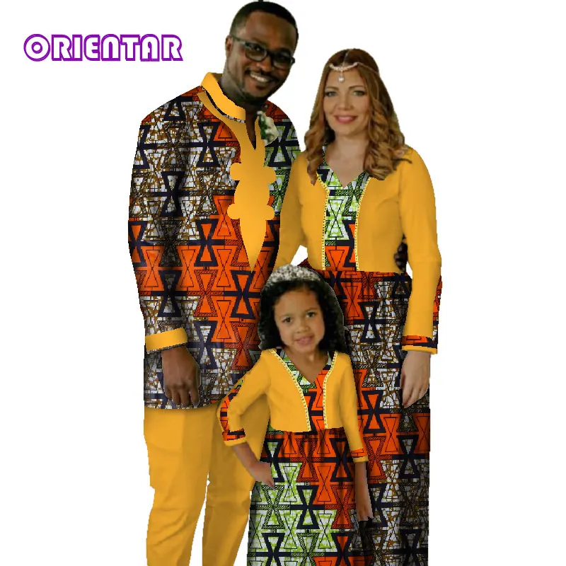Семейные комплекты в африканском стиле для папы, мамы и дочки; Мужская рубашка с длинными рукавами и принтом в африканском стиле; топ и брюки; платье для девочек и женщин; WYQ119 - Цвет: 9