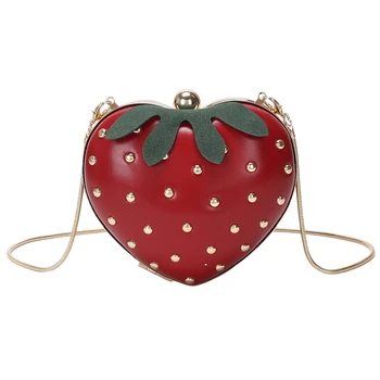 

Strawberry Bag Wild Hit Color Cute Messenger Bag Clutch Cute Heart Shaped Strawberry Chain Pouch Lady Chain Wallet Shoulder Bag