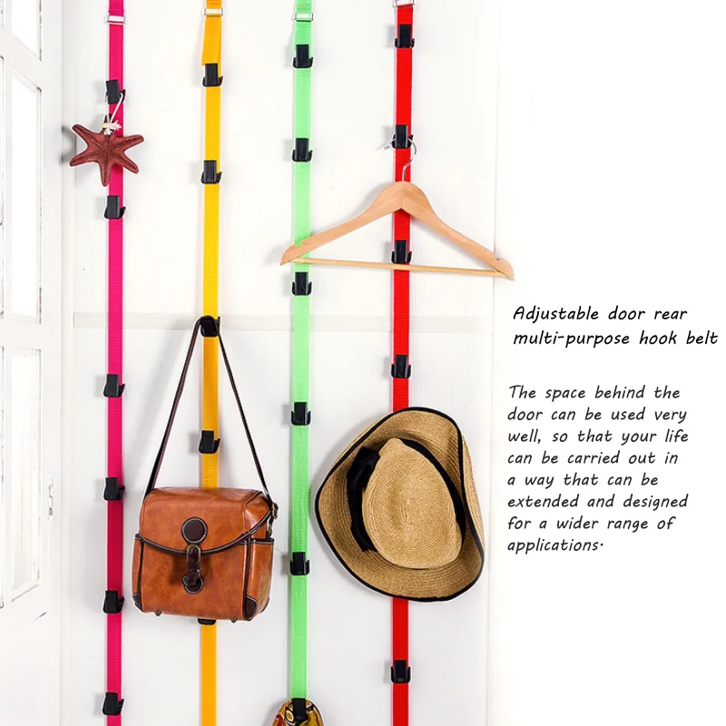 Multipurpose Stainless Steel Hook Back Hook Over Door Straps Hanger Nylon Belt Coat Rack Organizer Hat Bag Clothes Key 8 Hooks