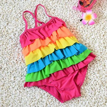 

2-6 Years Baby Girls Swimwear Rainbow Design Girl One Piece Swimsuit Children Swimwear For Teenager Kids Beachwear Bathing Suit