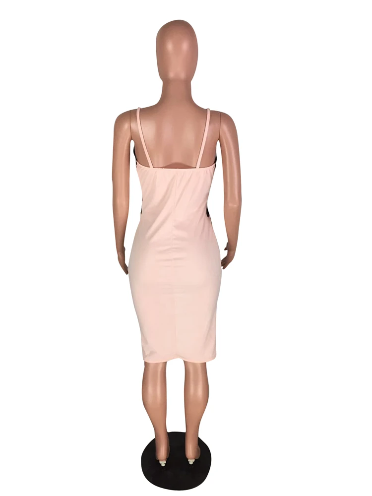 HOT sale sexy V-neck knee-length striped beige dress for women VYN8099