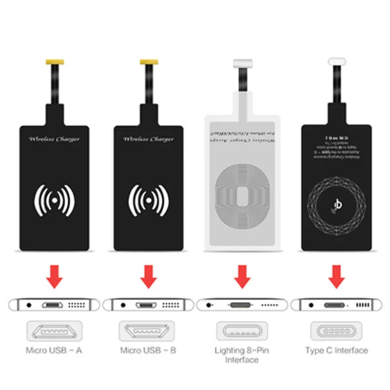 Для samsung Qi беспроводной приемник зарядного устройства для Iphone 5S 7 6 Plus Универсальный беспроводной зарядный приемник для телефона Micro Usb type-c