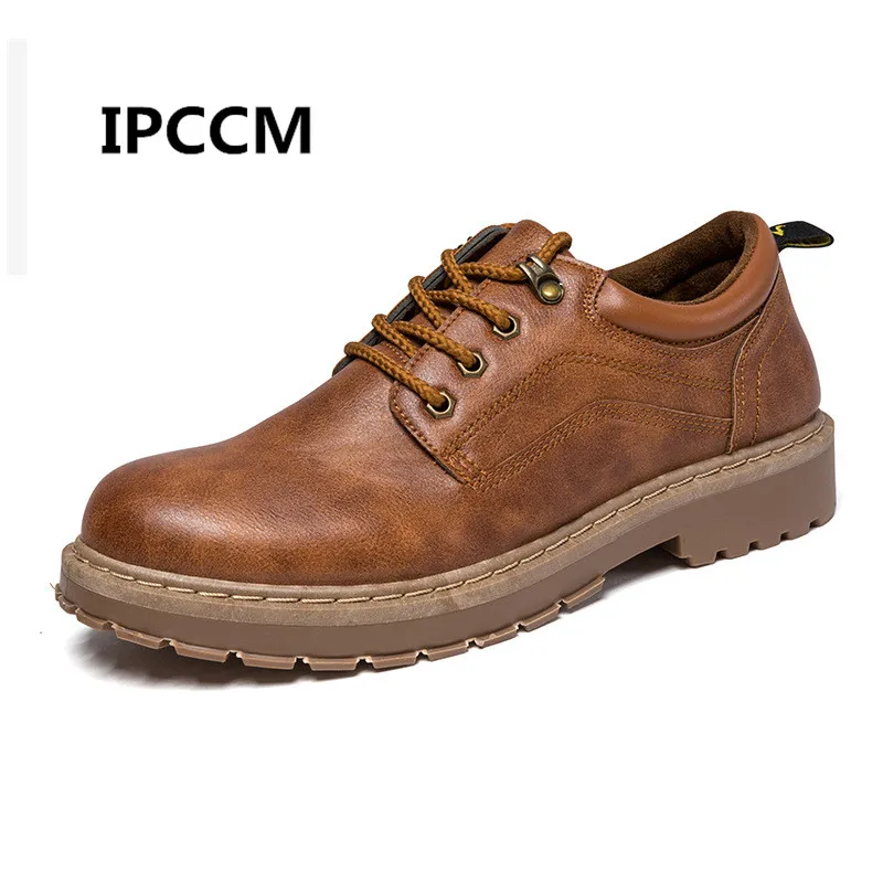 

IPCCM 2018 Autumn Retro Shoes Men's Big Tooling Shoes Low to Help Casual Boots Tide high quality PU Martin Shoes