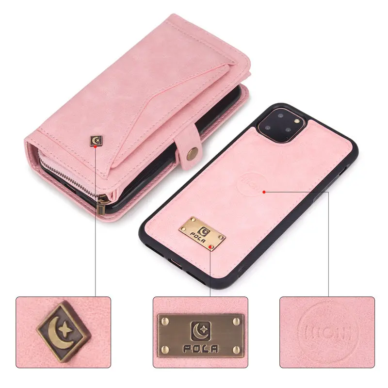 Pink Многофункциональный чехол-кошелек для iPhone 11 Pro Max XS, XR, X, 6 S, 7, 8 Plus, кожаный чехол со слотом для карт, Магнитный чехол, чехол Fundas - Цвет: Pink