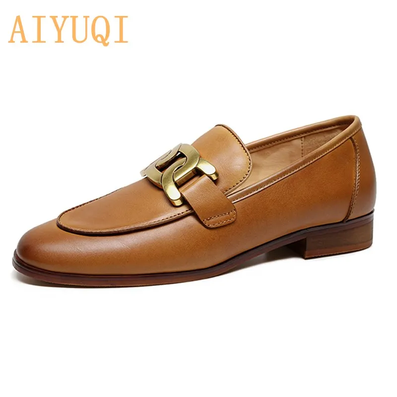 Spring-Shoes Women Genuine-Leather Ladies AIYUQI All-Match Retro Commuter Natural Fashion