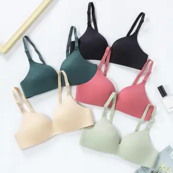 

New Ladies fashion solid color smooth sexy bra thin section without steel ring one-piece seamless gathered bra