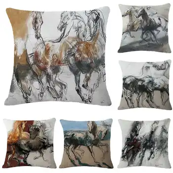 

Pentium Horses Pattern Cotton Linen Pillowcase for Home Office Sofa Seat Decor Textile Throw Printed Pillow Cover