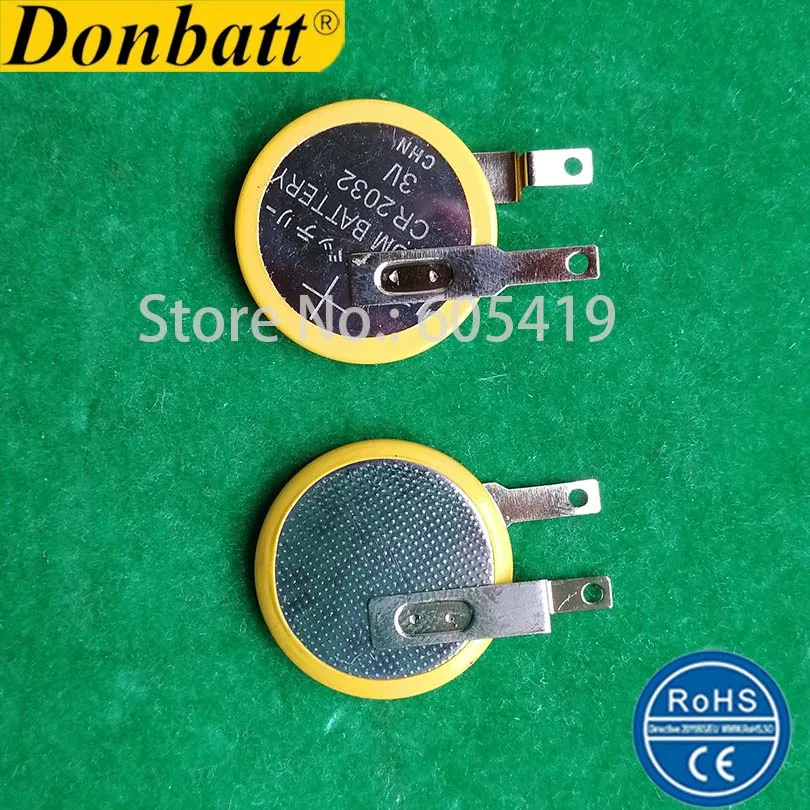 

10pcs/lot 100% Brand new CR2032 3v Lithium Coin Button Battery with SMD welding Pins/Tabs, Horizontal & Surface Mounting Type