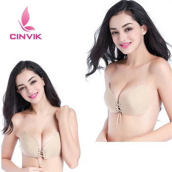 

Women Self Adhesive Strapless Bandage Blackless Solid Bra Stick Gel Silicone Push Up women's underwear Invisible Bra
