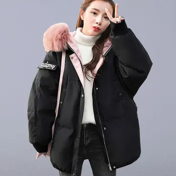 

Winter Warm Thicken Hooded Casual Parkas Women Fashion Korean Style Cotton Jackets Female Outerwear Coats Withe Fur Collar P114