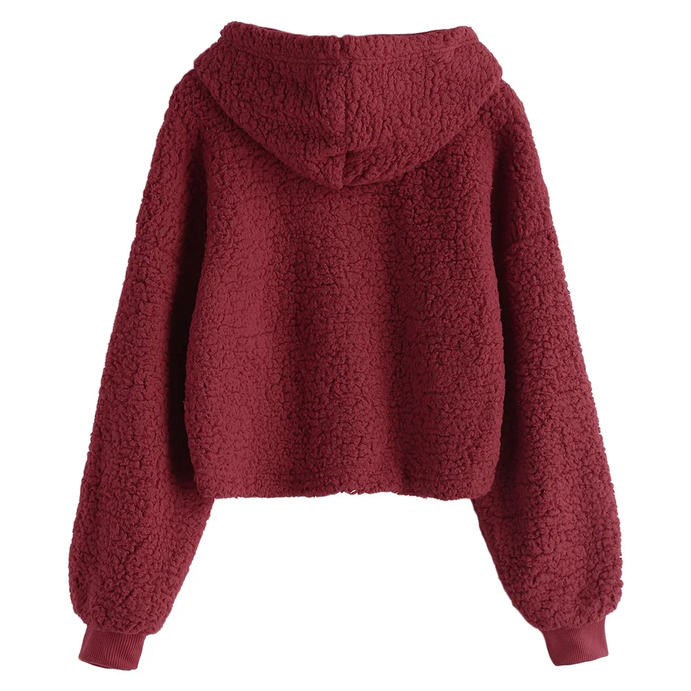 ZAFUL, одноцветная толстовка с искусственным мехом для женщин, женские пуловеры с заниженным плечом, Короткие топы, новинка, зимне-осенние толстовки