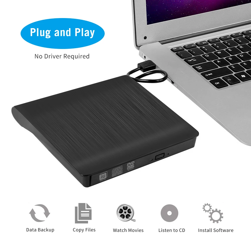  USB Mobile External DVD-RW Portable Drive ODD External DVD Drive ROM Player Writer for Windows Linu