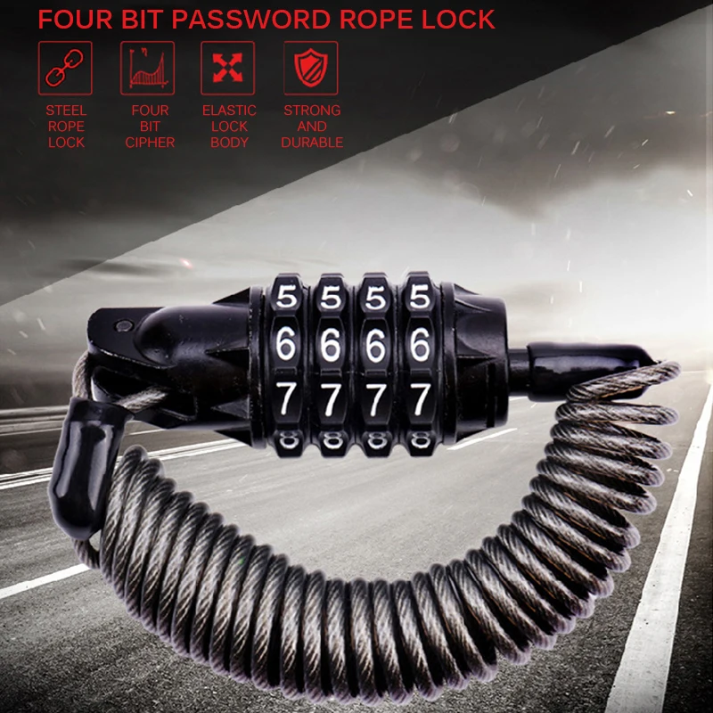 

Bike Lock 4 Digit Code Combination Bicycle Security Lock 1200 Mm X 12 Mm Steel Cable Spiral Bike Bicycle Lock Cycling Equipment