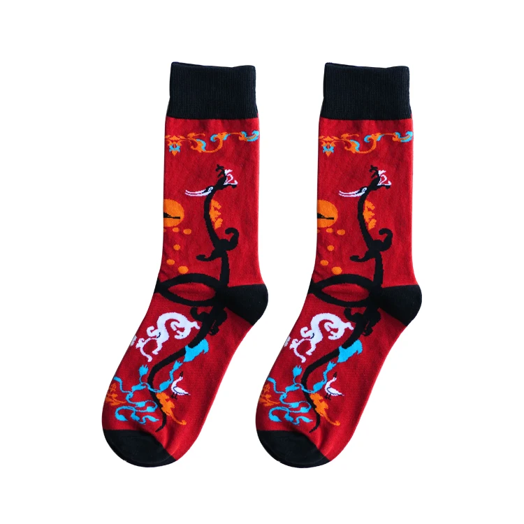Китайский стиль, мужские хлопковые носки, животные, дракон, журавль, Специальные индивидуальные носки, забавные зимние длинные уличные Повседневные носки для взрослых женщин - Цвет: 2