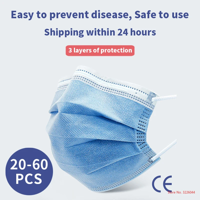 

50/Pack Disposable mask 3-Layer Non-woven Disposable Elastic Mouth Soft Breathable Flu Hygiene Face Mask as KF94 KN95