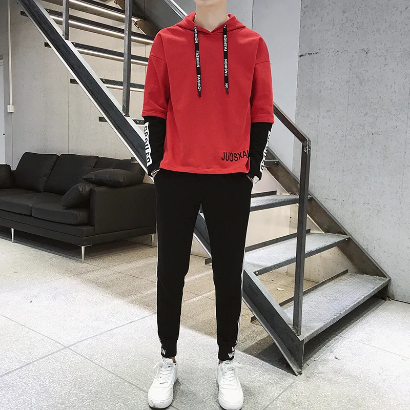 

2019 New Style Spring And Autumn Hoodie Suit Men Korean-style Trend Students Teenager Casual Sports Two-Piece Set Men's