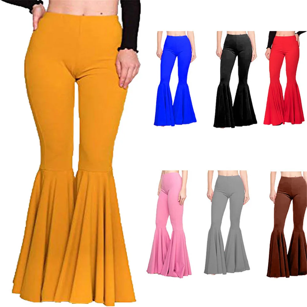 

Flare Pants Women High Waist Solid Skinny Stacked Sweatpants Fashion Slim Pleated Stretch Pants