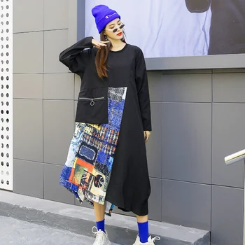 

Women's plus size Korean dress women 2020 new fat mm fashionable stitching irregular mid-length sweater skirt