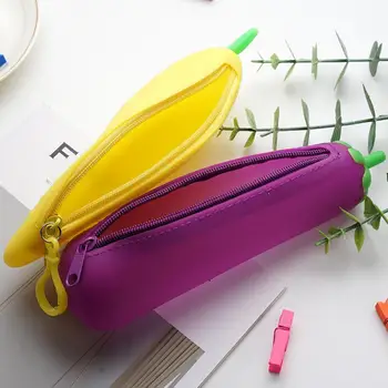 

Large Capacity Noverty Kawaii Zipper Eggplant Peas Bag Pencil Pen Bean Pod Creative Silicone Case Student Shaped Corn Bag P G2A2
