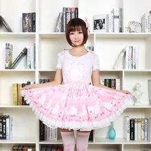 Милые Юбки принцессы в стиле Лолиты; оригинальные мягкие юбки для девочек; розовые плиссированные кружевные юбки в стиле Лолиты с цветком вишни и котом; GZWY064