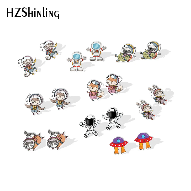 

2019 New Cool Spaceman Acrylic Earrings Cartoon Animal Robot Shrink Dinks Earrings Epoxy Stud Earring