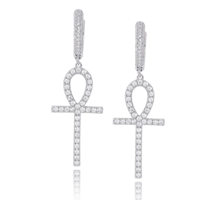 TOPGRILLZ Iced циркон крест АНХ Серьги Золото Серебро Цвет Микро с инкрустацией aaa Bling CZ камень серьги для мужчин женщин хип хоп ювелирные изделия - Окраска металла: Silver