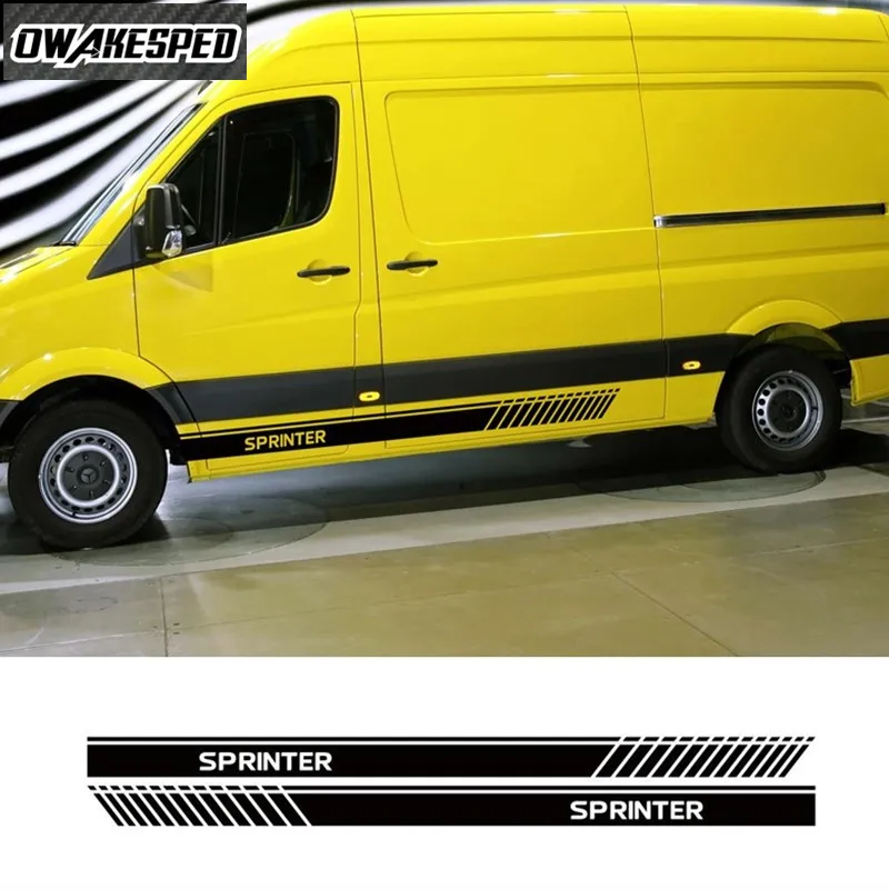 Vinyl Decals For-Mercedes Benz Sprinter Auto Door Side Stripes Skirt Stickers 2PCS Car Body Decor Sticker Sport Styling