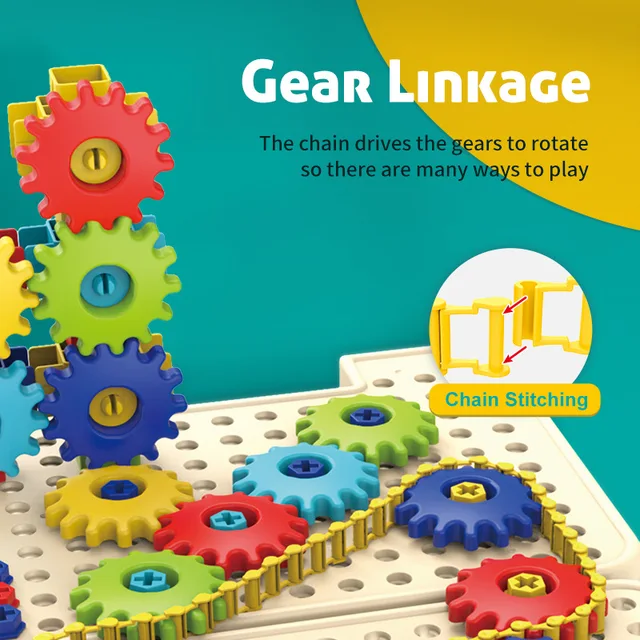Boys DIY creative puzzle building blocks 3D gear set assembly rotatable drill screws children's educational toys 3