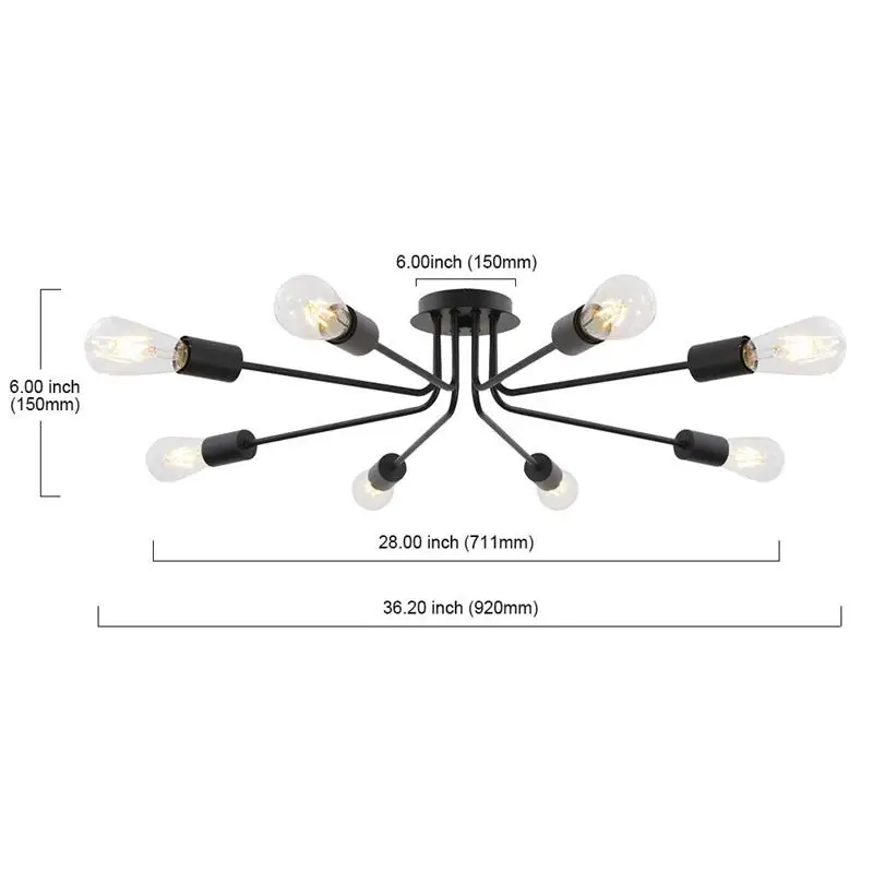 Ретро креативный металлический заподлицо 8-Light кафе бар потолочная лампа люстра освещение Fixure