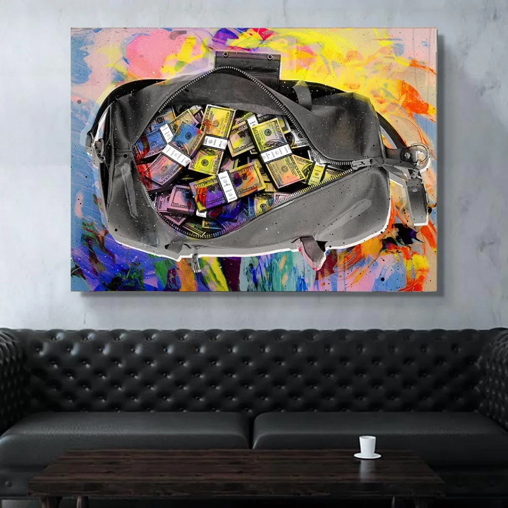 

Wall Art Pictures Canvas Posters HD Print 1 Piece Colorful Dollars Money Bags Home Decoration Modular Canvas Painting Frame