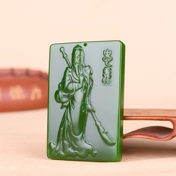 

Natural Green Hand Carved Guangongyu Pendant Jewelry Necklace Guan Yun Changwu God of Wealth Jade BrandSpinachGreenMen's Pendant